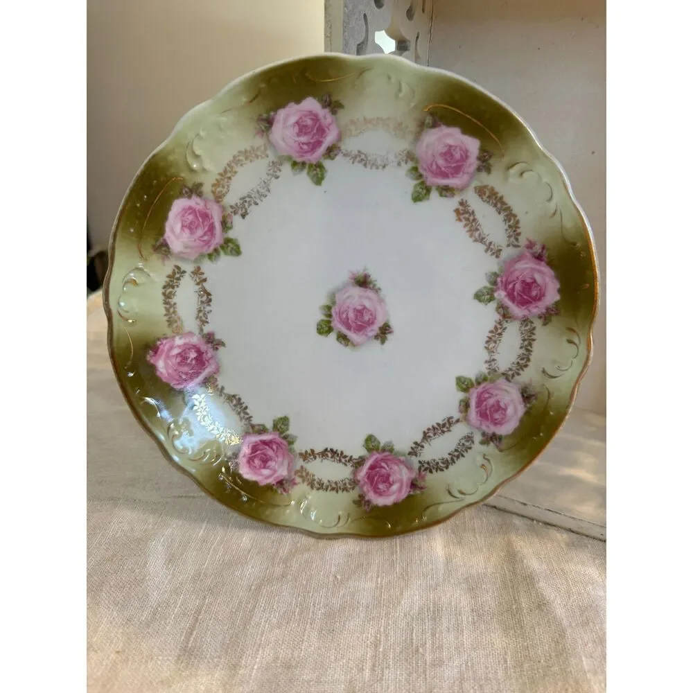 Vintage Shabby Cottage pink rose plate, gorgeous roses